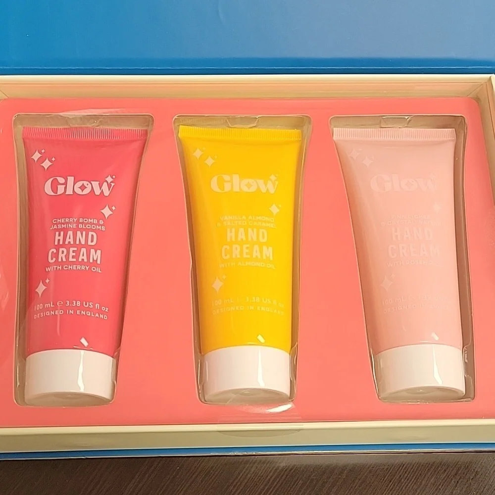 GLOW Hand Cream Collection Of 3 100ml Tubes In Reusable Box New